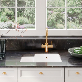 Nuie Undermount Fireclay RH Kitchen Sink 1.5 Bowl with Central Waste 549mm L x 441mm W - White