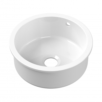 Nuie Undermount Round Kitchen Sink 1.0 Bowl with Overflow and Central Waste 460mm Diameter - White