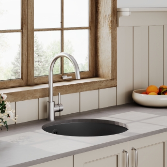 Nuie Undermount Round Kitchen Sink 1.0 Bowl with Central Waste and Overflow 460mm Diameter - Soft Black | Product Image
