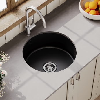 Nuie Undermount Round Kitchen Sink 1.0 Bowl with Central Waste and Overflow 460mm Diameter - Soft Black | Product Image