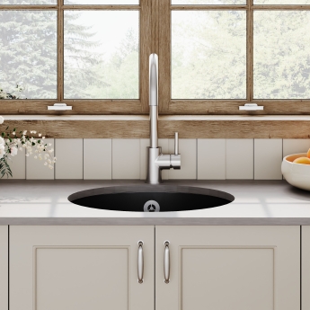 Nuie Undermount Round Kitchen Sink 1.0 Bowl with Central Waste and Overflow 460mm Diameter - Soft Black | Product Image