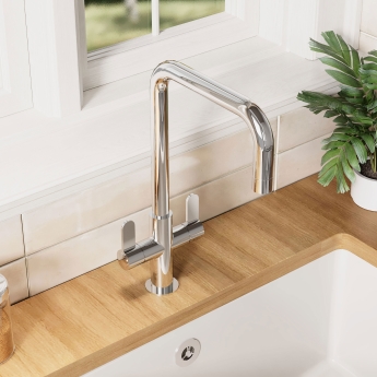 Nuie Kosi Mono Kitchen Sink Mixer Tap Dual Lever Handle - Chrome | Product Image