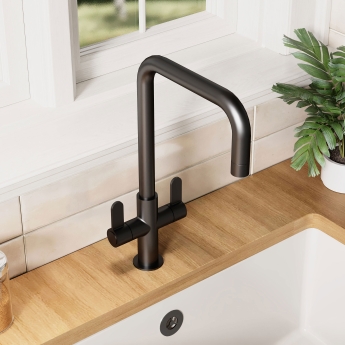 Nuie Kosi Mono Kitchen Sink Mixer Tap Dual Lever Handle - Matt Black | Product Image