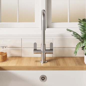 Nuie Kosi Mono Kitchen Sink Mixer Tap Dual Lever Handle - Brushed Nickel | Product Image