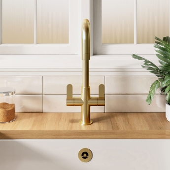 Nuie Kosi Mono Kitchen Sink Mixer Tap Dual Lever Handle - Brushed Brass | Product Image