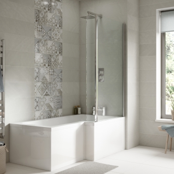 Nuie Square L-Shaped Shower Bath with Front Panel and Screen 1500mm x 700mm/850mm - Right Handed