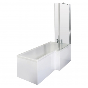 Nuie Square L-Shaped Shower Bath with Front Panel and Screen 1500mm x 700mm/850mm - Right Handed
