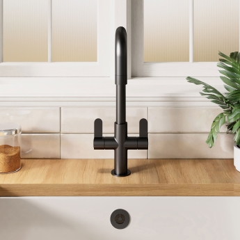 Nuie Lachen Mono Kitchen Sink Mixer Tap Dual Lever Handle - Matt Black | Product Image