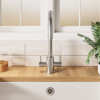 Nuie Lachen Mono Kitchen Sink Mixer Tap Dual Lever Handle - Brushed Nickel | Product Image