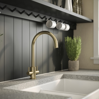 Nuie Lachen Mono Kitchen Sink Mixer Tap Dual Lever Handle - Brushed Brass