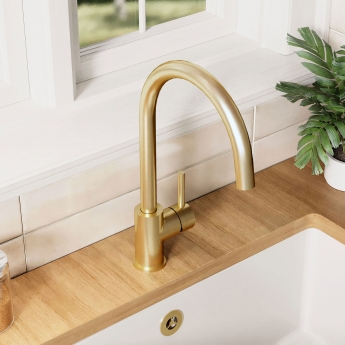 Nuie Lachen Mono Kitchen Sink Mixer Tap Single Lever Handle - Brushed Brass | Product Image