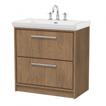 Hudson Reed Lille Floor Standing 2-Drawer Vanity Unit with 3TH Classique Basin 800mm Wide - Antique Oak | Product Image