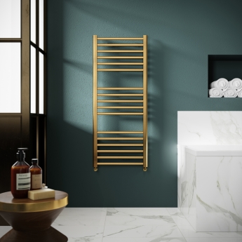 Nuie Lorica Straight Heated Ladder Towel Rail 1200mm H x 500mm W - Brushed Brass | Product Image
