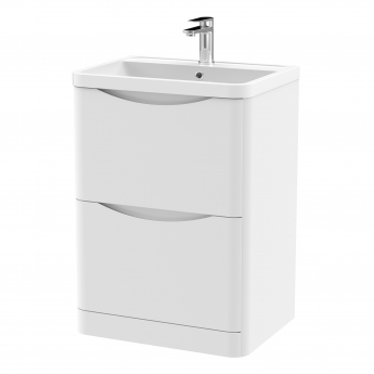Nuie Lunar Floor Standing 2-Drawer Vanity Unit with Polymarble Basin 600mm Wide - Satin White