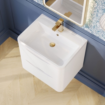 Nuie Lunar Wall Hung 2-Drawer Vanity Unit with Polymarble Basin 600mm Wide - Satin White | Product Image