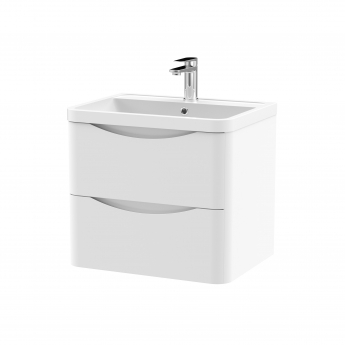 Nuie Lunar Wall Hung 2-Drawer Vanity Unit with Polymarble Basin 600mm Wide - Satin White