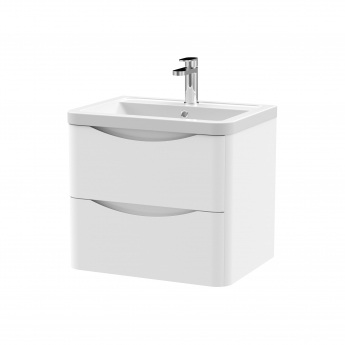 Nuie Lunar Wall Hung 2-Drawer Vanity Unit with Ceramic Basin 600mm Wide - Satin White