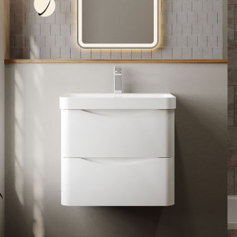 Nuie Lunar Wall Hung 2-Drawer Vanity Unit with 1TH Thin-Edged Basin 600mm Wide - Satin White | Product Image