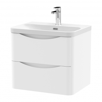 Nuie Lunar Wall Hung 2-Drawer Vanity Unit with 1TH Thin-Edged Basin 600mm Wide - Satin White | Product Image