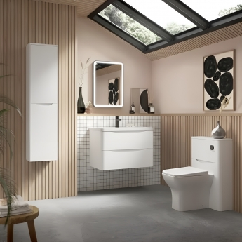 Nuie Lunar Wall Hung 2-Drawer Vanity Unit with 1TH Thin-Edged Basin 800mm Wide - Satin White