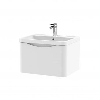 Nuie Lunar Wall Hung 1-Drawer Vanity Unit with Polymarble Basin 600mm Wide - Satin White