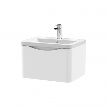 Nuie Lunar Wall Hung 1-Drawer Vanity Unit with Ceramic Basin 600mm Wide - Satin White