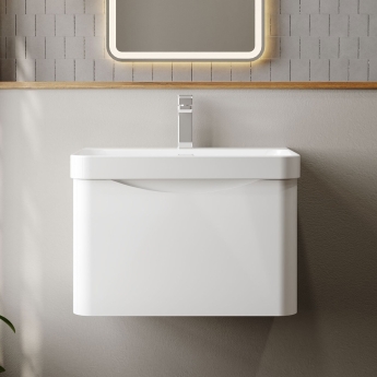 Nuie Lunar Wall Hung 1-Drawer Vanity Unit with 1TH Thin-Edged Basin 600mm Wide - Satin White | Product Image