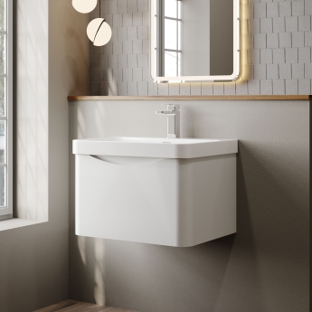 Nuie Lunar Wall Hung 1-Drawer Vanity Unit with 1TH Thin-Edged Basin 600mm Wide - Satin White | Product Image