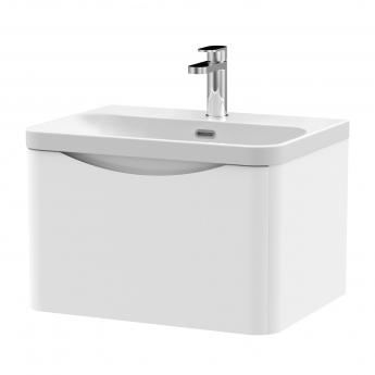 Nuie Lunar Wall Hung 1-Drawer Vanity Unit with 1TH Thin-Edged Basin 600mm Wide - Satin White | Product Image
