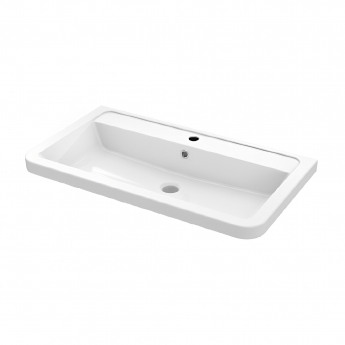 Nuie Lunar Wall Hung 1-Drawer Vanity Unit with Ceramic Basin 800mm Wide - Satin White