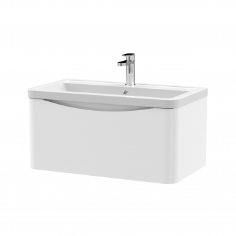 Nuie Lunar Wall Hung 1-Drawer Vanity Unit with Ceramic Basin 800mm Wide - Satin White