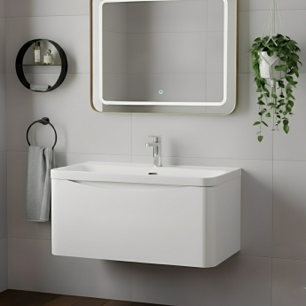 Nuie Lunar Wall Hung 1-Drawer Vanity Unit with 1TH Thin-Edged Basin 800mm Wide - Satin White