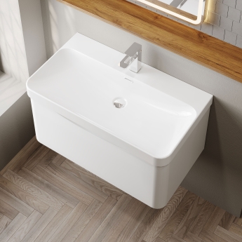 Nuie Lunar Wall Hung 1-Drawer Vanity Unit with 1TH Thin-Edged Basin 800mm Wide - Satin White | Product Image