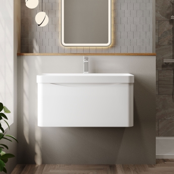 Nuie Lunar Wall Hung 1-Drawer Vanity Unit with 1TH Thin-Edged Basin 800mm Wide - Satin White | Product Image