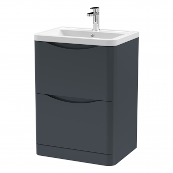 Nuie Lunar Floor Standing 2-Drawer Vanity Unit with Ceramic Basin 600mm Wide - Satin Anthracite