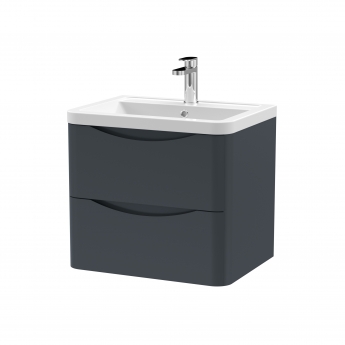 Nuie Lunar Wall Hung 2-Drawer Vanity Unit with Ceramic Basin 600mm Wide - Satin Anthracite