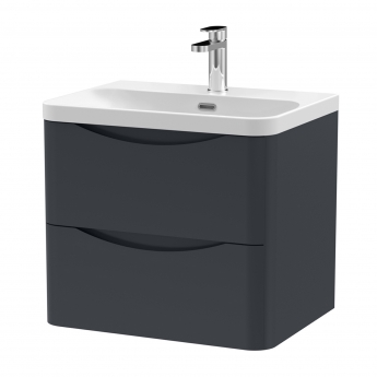 Nuie Lunar Wall Hung 2-Drawer Vanity Unit with 1TH Thin-Edged Basin 600mm Wide - Soft Black
