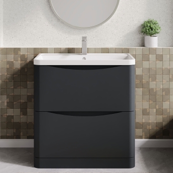 Nuie Lunar Floor Standing 2-Drawer Vanity Unit with Polymarble Basin 800mm Wide - Satin Anthracite | Product Image