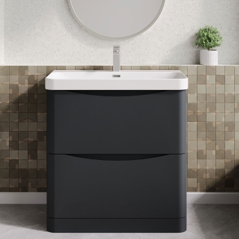 Nuie Lunar Floor Standing 2-Drawer Vanity Unit with 1TH Thin-Edged Basin 800mm Wide - Soft Black | Product Image