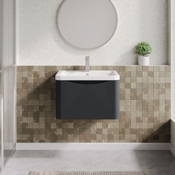 Nuie Lunar Wall Hung 1-Drawer Vanity Unit with Ceramic Basin 600mm Wide - Satin Anthracite | Product Image