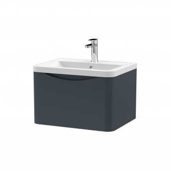 Nuie Lunar Wall Hung 1-Drawer Vanity Unit with Ceramic Basin 600mm Wide - Satin Anthracite