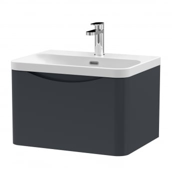 Nuie Lunar Wall Hung 1-Drawer Vanity Unit with 1TH Thin-Edged Basin 600mm Wide - Soft Black | Product Image