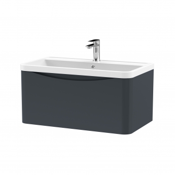 Nuie Lunar Wall Hung 1-Drawer Vanity Unit with Polymarble Basin 800mm Wide - Satin Anthracite