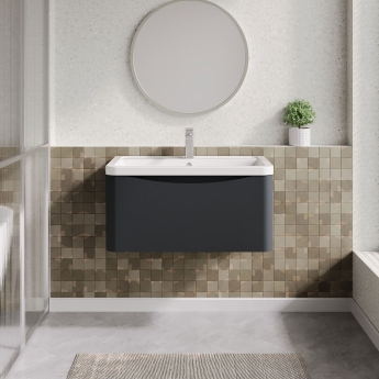 Nuie Lunar Wall Hung 1-Drawer Vanity Unit with Ceramic Basin 800mm Wide - Satin Anthracite | Product Image