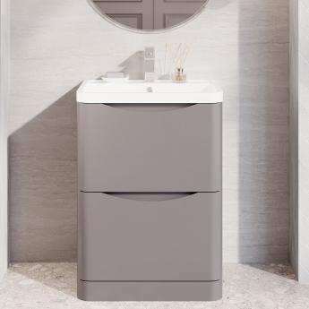 Nuie Lunar Floor Standing 2-Drawer Vanity Unit with Polymarble Basin 600mm Wide - Satin Grey | Product Image