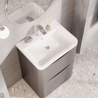 Nuie Lunar Floor Standing 2-Drawer Vanity Unit with Polymarble Basin 600mm Wide - Satin Grey | Product Image