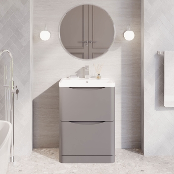 Nuie Lunar Floor Standing 2-Drawer Vanity Unit with Polymarble Basin 600mm Wide - Satin Grey | Product Image