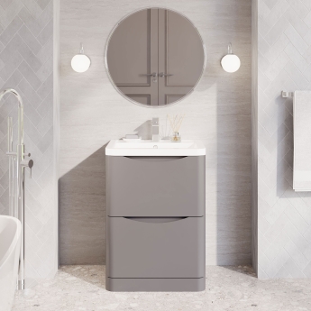Nuie Lunar Floor Standing 2-Drawer Vanity Unit with Ceramic Basin 600mm Wide - Satin Grey | Product Image