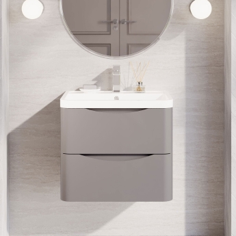 Nuie Lunar Wall Hung 2-Drawer Vanity Unit with Polymarble Basin 600mm Wide - Satin Grey | Product Image