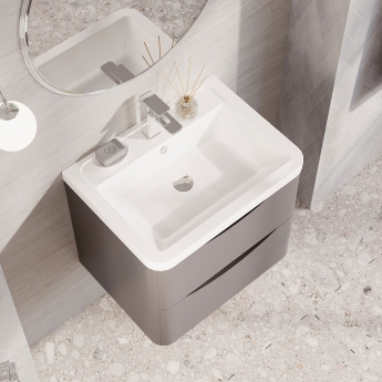 Nuie Lunar Wall Hung 2-Drawer Vanity Unit with Ceramic Basin 600mm Wide - Satin Grey | Product Image